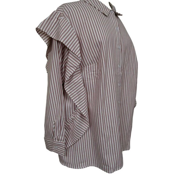DR2 Daniel Rainn Dk Rose Pinstripe Ruffled Long Sleeve Button Up Shirt 3X NEW - Picture 2 of 8